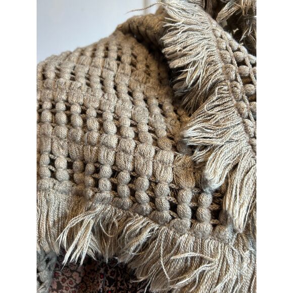 Just Fab Vintage Infinity Open-Weave Fringed Cowl Scarf Tan Brown E43 - Picture 5 of 10